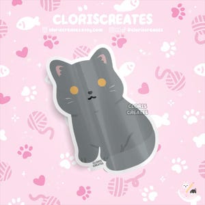 Blue British Shorthair Gray Cat Waterproof Vinyl Sticker | Kawaii Chibi Animal Laptop Decal | Cute Cartoon Pet Breed Kitten Memorial Gift