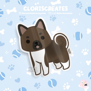 Pinto American Akita Dog Breed Waterproof Vinyl Sticker | Kawaii Chibi Animal Art Laptop Decal | Cute Cartoon Puppy Pet Loss Memorial Gift