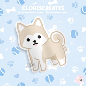 Cream Japanese Akita Inu Dog Breed Waterproof Vinyl Sticker | Kawaii Chibi Animal Art Decal | Cute Cartoon Puppy Pet Loss Memorial Gift