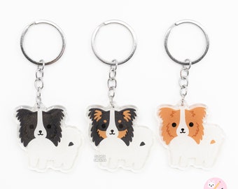レッドパピヨン アクリル犬種キーホルダー | 漫画かわいいアート子犬