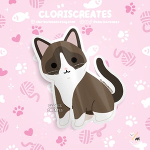 Brown Snowshoe Cat Waterproof Vinyl Sticker | Kawaii Chibi Animal Laptop Decal | Cute Cartoon Pet Breed Brown Kitten Loss Memorial Gift