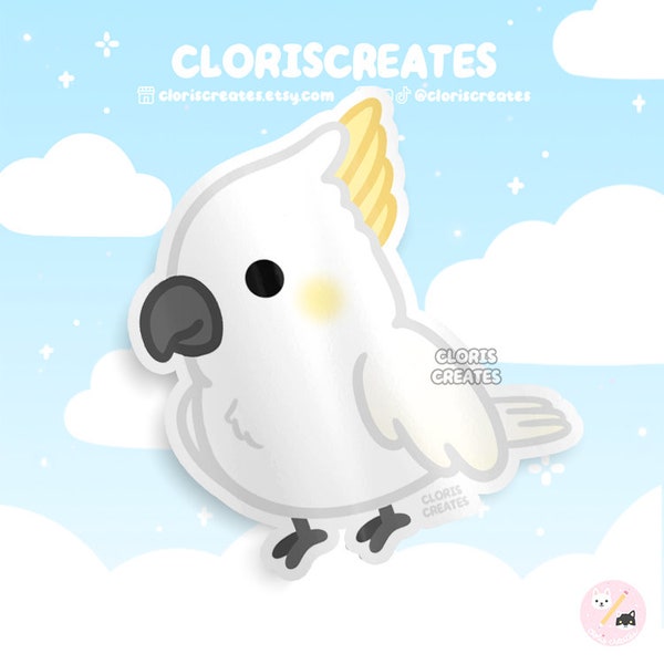 Sulphur Cockatoo Bird Breed Waterproof Vinyl Sticker | Kawaii Chibi White Parrot Animal Art Laptop Decal | Cute Cartoon Exotic Pet Gift
