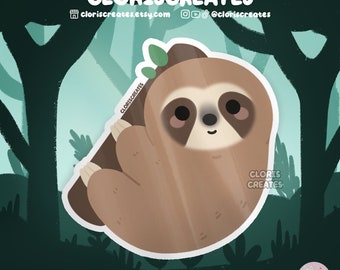 Three Toed Sloth Waterproof Vinyl Sticker | Kawaii Chibi Rainforest Animal Lover Art Laptop Decal | Cute Cartoon Zoo Souvenir Wildlife Gift