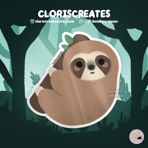 Three Toed Sloth Waterproof Vinyl Sticker | Kawaii Chibi Rainforest Animal Lover Art Laptop Decal | Cute Cartoon Zoo Souvenir Wildlife Gift