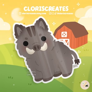 Wild Boar Waterproof Vinyl Sticker | Kawaii Chibi Petting Zoo Souvenir Laptop Decal | Cute Cartoon Farm Animal Art Lover Loss Memorial Gift