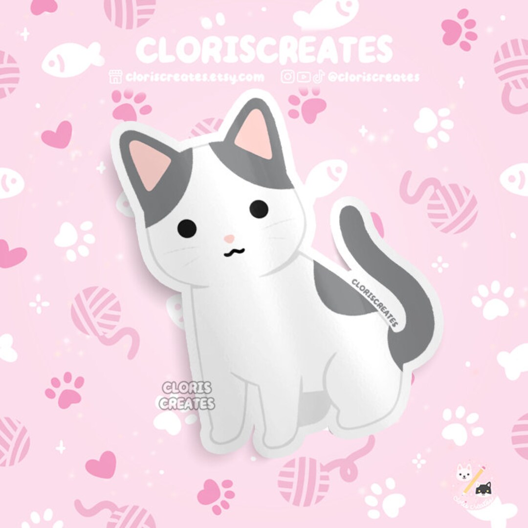 Gray Van Cat Waterproof Vinyl Sticker | Kawaii Chibi Animal Laptop ...