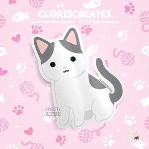 Gray Van Cat Waterproof Vinyl Sticker | Kawaii Chibi Animal Laptop Water Decal | Cute Cartoon Pet Breed Spotted Kitten Loss Memorial Gift