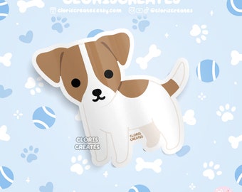 Red Jack Russell Terrier Dog Breed Waterproof Vinyl Sticker | Kawaii Chibi Animal Decal | Cute Cartoon Rescue Puppy Pet Loss Memorial Gift