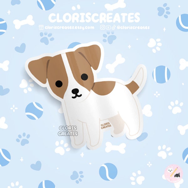 Red Jack Russell Terrier Dog Breed Waterproof Vinyl Sticker | Kawaii Chibi Animal Decal | Cute Cartoon Rescue Puppy Pet Loss Memorial Gift