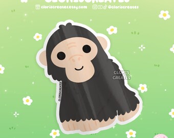 Pegatina de vinilo impermeable de chimpancé / Calcomanía de vinilo kawaii chibi salvaje para amantes de los animales / Lindo dibujo animado de zoológico, recuerdo de vida silvestre, regalo