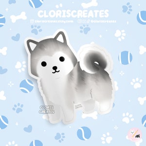 Silver Alaskan Malamute Wooly Husky Dog Breed Waterproof Vinyl Sticker | Kawaii Chibi Animal Decal | Cute Cartoon Puppy Pet Memorial Gift