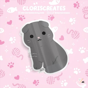 Gray Scottish Fold Cat Waterproof Vinyl Sticker | Kawaii Chibi Animal Laptop Decal | Cute Cartoon Pet Breed Kitten Loss Memorial Gift