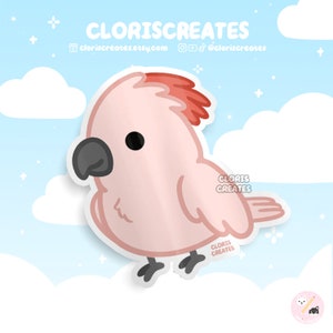 Pegatina de vinilo impermeable de la raza de ave cacatúa de las Molucas / Calcomanía para portátil con diseño de loro blanco kawaii chibi / Lindo regalo de mascota exótica de dibujos animados