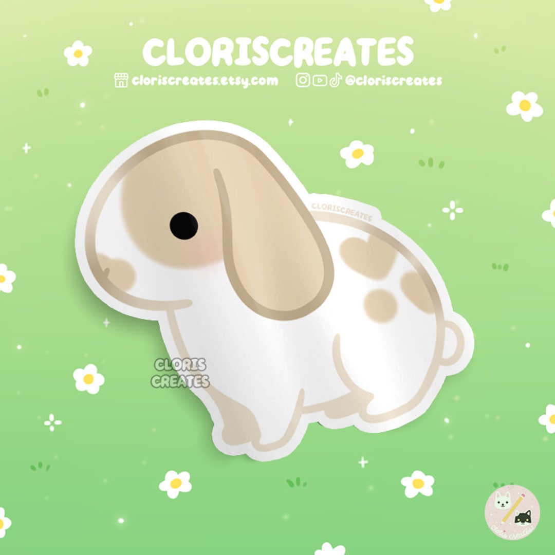 Broken Tan Holland Lop Rabbit Waterproof Vinyl Sticker | Kawaii Chibi ...