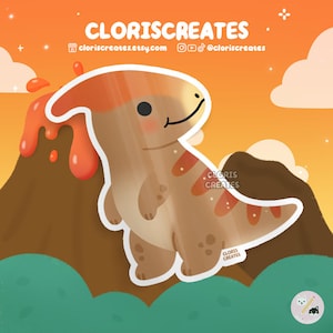 Parasaurolophus Dinosaur Waterproof Vinyl Sticker | Kawaii Chibi Prehistoric Animal Lover Art Laptop Decal | Cute Cartoon Wildlife Zoo Gift