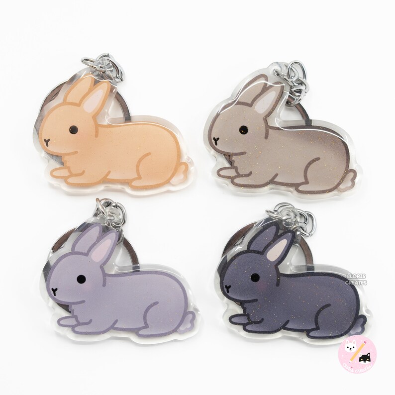 Swamp Rabbits Keychains Light Gray Flemish Giant Rabbit Pet Breed Keychain | Cartoon Kawaii Art ...