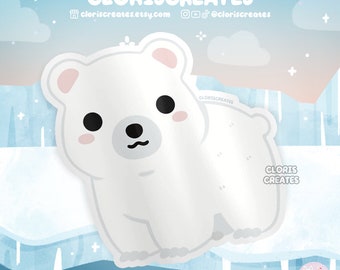 Pegatina de vinilo impermeable de oso polar / Calcomanía para portátil con diseño de animales árticos kawaii chibi / Lindo dibujo de caricatura, recuerdo de zoológico, regalo de vida silvestre