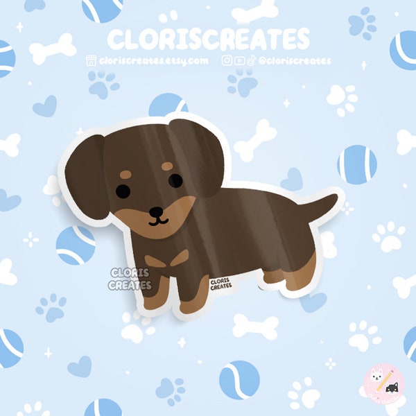 Chocolate & Tan Dachshund Dog Breed Waterproof Vinyl Sticker | Kawaii Chibi Animal Art Decal | Cute Cartoon Puppy Pet Loss Memorial Gift