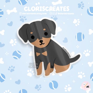 Flopped Black Doberman Pinscher Dog Breed Waterproof Vinyl Sticker | Kawaii Chibi Animal Art Laptop Decal | Cute Cartoon Puppy Pet Loss Gift