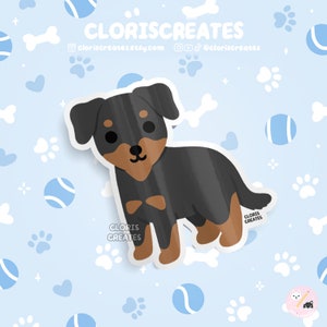 Flopped Black Beauceron Dog Breed Waterproof Vinyl Sticker | Kawaii Chibi Animal Art Style Decal | Cute Cartoon Puppy Pet Loss Memorial Gift