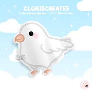 Pegatina de vinilo impermeable de la raza de paloma blanca / Calcomanía para portátil con diseño de animales kawaii chibi para amantes de las palomas / Lindo dibujo animado exótico para regalo de pérdida de mascota
