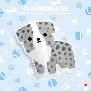 Blue Merle Bi Australian Shepherd Aussie Dog Waterproof Vinyl Sticker | Kawaii Chibi Animal Art Decal | Cute Cartoon Puppy Pet Loss Gift