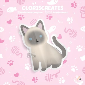 Blue Point Siamese Cat Waterproof Vinyl Sticker | Kawaii Chibi Animal Laptop Decal | Cute Cartoon Pet Breed Kitten Loss Memorial Gift