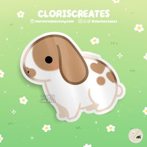 Broken Red Holland Lop Rabbit Waterproof Vinyl Sticker | Kawaii Chibi Animal Lover Art Bottle Decal | Cute Cartoon Pet Bunny Loss Gift