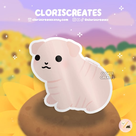 Pink Skinny Pig Hairless Guinea Pig Waterproof Vinyl Sticker Kawaii Chibi  Rodent Animal Lover Art Decal Cute Cartoon Pet Memorial Gift