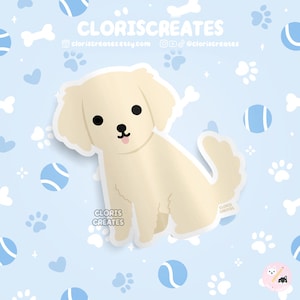 English Cream Golden Retriever Dog Breed Waterproof Vinyl Sticker | Kawaii Chibi Animal Decal | Cute Cartoon Puppy Pet Loss Memorial Gift