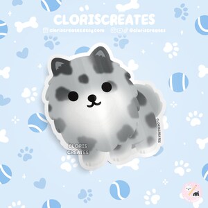 Blue Merle Pomeranian Dog Breed Waterproof Vinyl Sticker | Kawaii Chibi Animal Laptop Decal | Cute Cartoon Puppy Pet Loss Memorial Gift