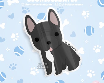 Black French Bulldog Frenchie Dog Breed Waterproof Vinyl Sticker | Kawaii Chibi Animal Lover Art Decal | Cute Cartoon Puppy Pet Loss Gift