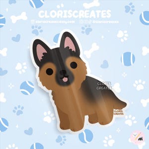 Red German Shepherd Dog Breed Waterproof Vinyl Sticker | Kawaii Chibi Animal Art Laptop Decal | Cute Cartoon Puppy Pet Loss Memorial Gift
