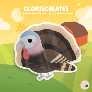 Thanksgiving Turkey Waterproof Die Cut Sticker | Kawaii Chibi Laptop Water Bottle Decal | Cute Cartoon Wildlife Zoo Farm Animal Lover Gift