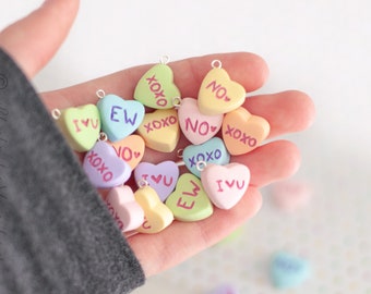 Valentine Conversation Heart Charm and Sticker Set, One Heart Charm and Set of Stickers, Valentine’s Day, Conversation Hearts, Mean, Sweet