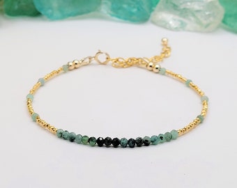 Natural Emerald Bracelet, Gold Vermeil, Karen Hill Tribe Bracelet, Dainty Crystal Bracelet, Stack Bracelet For Woman, Jewelry Gift For Mom