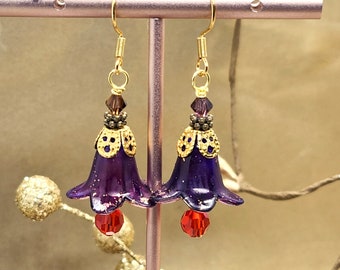 Hand Painted Lucite Flower Earrings, Trumpet Flower Earrings, Fairycore Jewelry, Crystal Earrings for Woman, Fairy Earrings, Gift For Her