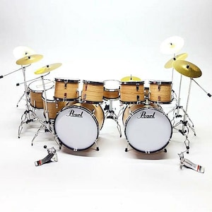 Miniature Drum Set Double Bass Natural 1:12 Instrument Display Signature Special Gift