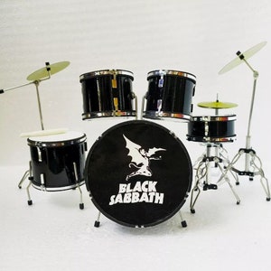 Miniature Drum Kit Rock Full Black Drummer Instrument For Display and Gift 1/6