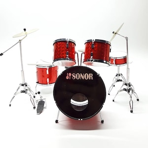 Miniatuurdrumstel Rood metalen display Muziekinstrumenten Handtekening Beste cadeau