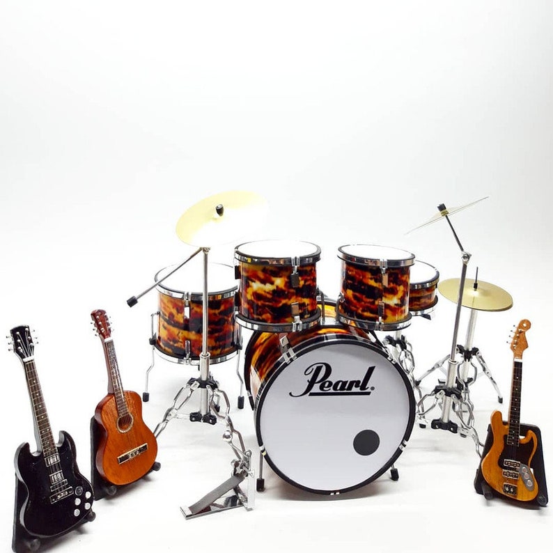 Miniature Drum Set Pattern + 3 Guitars Exclusive Musical Instruments ...