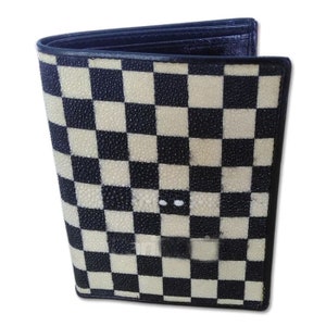 Stingray hombres cartera tablero de ajedrez negro blanco cuero Bifold genuino hecho a mano