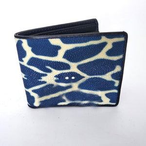 Genuina Stingray cuero hombres cartera azul jirafa motivo hecho a mano limitada