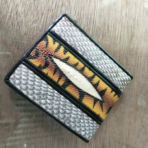 Carteira masculina pele de cobra combinar stingray tigre motivo artesanal exótico presente de ano novo de natal