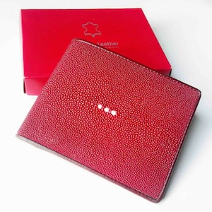 Stingray Wallet RED Wallet Hombre Stingray Skin Bifold Leather Genuine Handmade