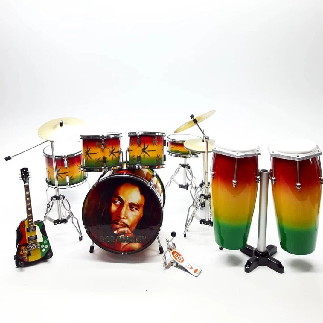Miniature Drum Set Rasta With Guitar and Bungo Double Percussion Reggae ...