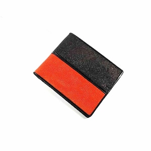 Portemonnee heren pijlstaartrog huid zwart oranje kleur origineel leer handgemaakt echte pijlstaartrog huid