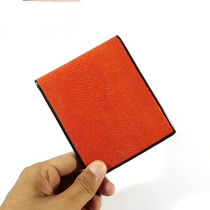 Cartera de hombres Stingray Leather Genuine Orange Bifold Handmade Gift