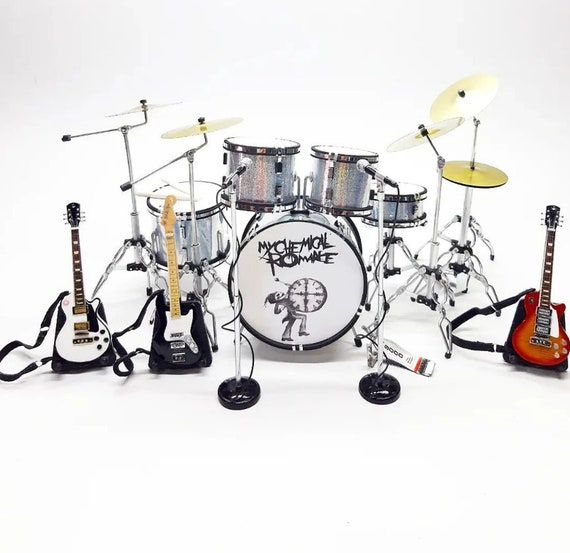 ミニチュアドラムセット シルバーロック + ギター3本 ストラップ
