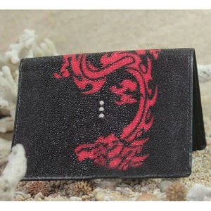 Lange Zwarte Portemonnee Red Dragon Stingray Skin Men Wallet Bifold Echt lederen speciale cadeau kerst nieuwjaar Halloween